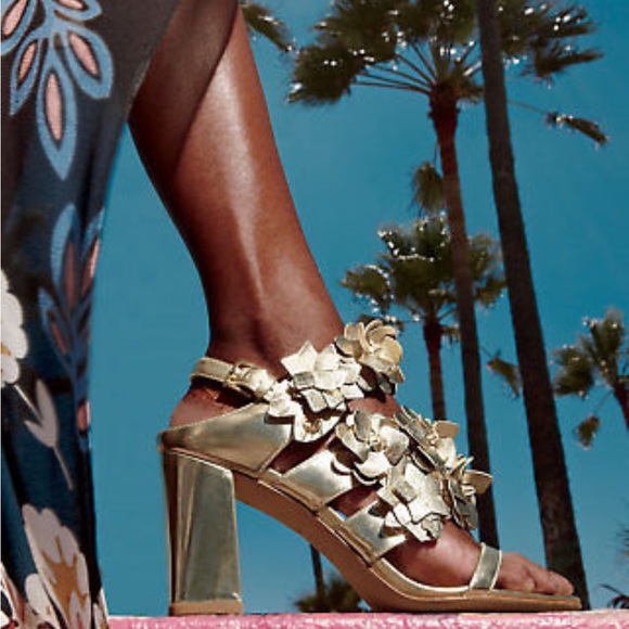Tory Burch Blossom Leather 65mm Sandal, Spark Gold